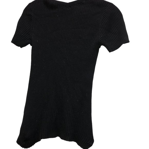 agnes b. paris france black ribbed clssic short sleeved v-neck sweater S - Picture 4 of 4